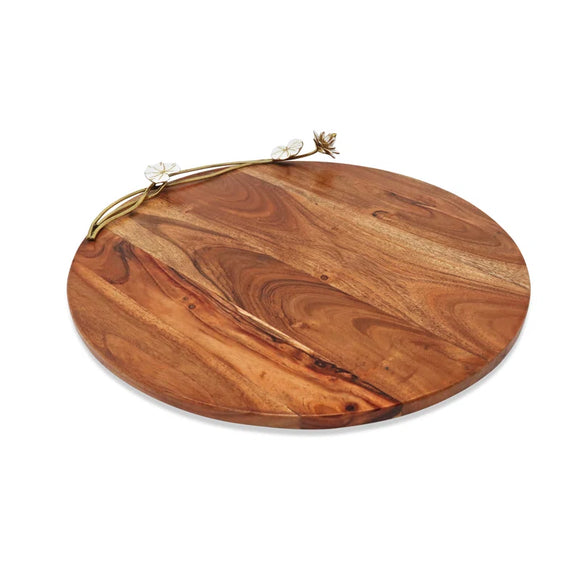 Wood Charcuterie Board With White Lotus Design 16