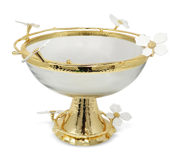 Gold Footed Glass Bowl with Luxurious Jewel Flowers Design