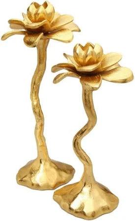 Gold Flower Shaped Candle Holder - Set of 2 (13