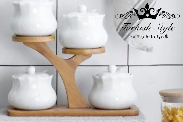 Kitchen Cruet / Condiment Set (4 porcelain Cruet / Condiment Container –  Turkish Style US - Luxury Home Decor & Gifts