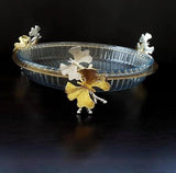 Crystal Serving Plate with Gold Metal Stand