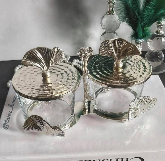 Crystal Cream & Sugar Set (2 Pieces with holder) - Gold / Silver