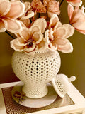 Ginger Temple Jar - Carved Lattice Decorative - Porcelain - LARGE