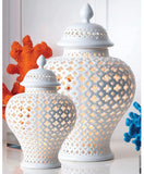 Ginger Temple Jar - Carved Lattice Decorative - Porcelain - LARGE