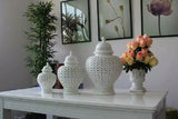 Ginger Temple Jar - Carved Lattice Decorative - Porcelain - LARGE