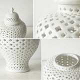 Ginger Temple Jar - Carved Lattice Decorative - Porcelain - LARGE