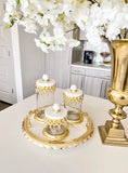 Glass Canisters Set with Gold Beaded Design and Marble Lid- 3 Pieces Set