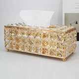 Fancy Tissue Box Cover - Metal - Gold with Crystal