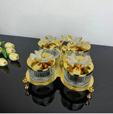 Crystal Quadruple Candy Bowls Set with Holder (4 Bowls + Metal Gold Holder)
