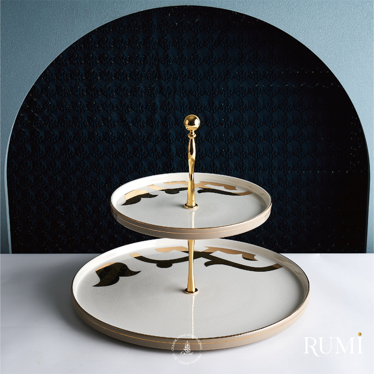 2-Tier Serving Set with Metal Rack – Rumi – Variety of Colors