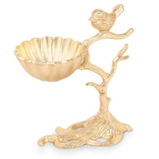Gold Centerpiece Ball On Branch Base With Bird
