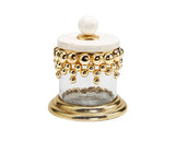 Glass Canisters Set with Gold Beaded Design and Marble Lid- 3 Pieces Set