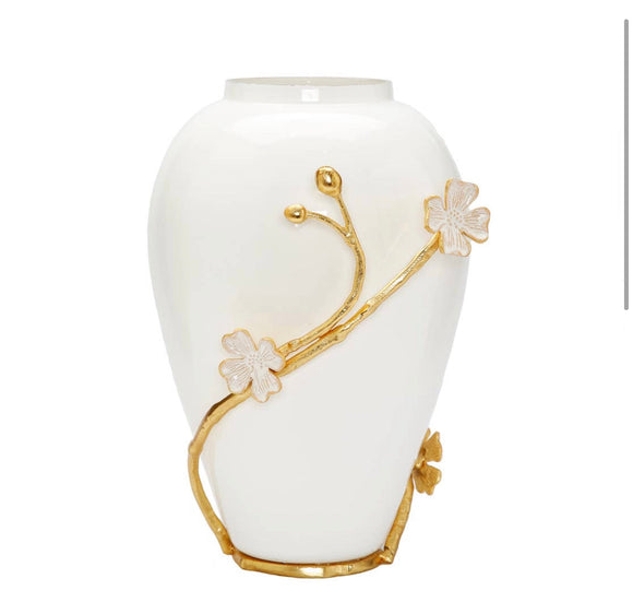 White Vase With Gold Flower Detail