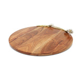 Wood Charcuterie Board With White Lotus Design 16" D