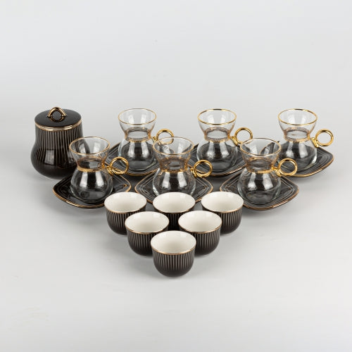 Tea and Coffee Set (19 Pieces) – Waves – Black – Turkish