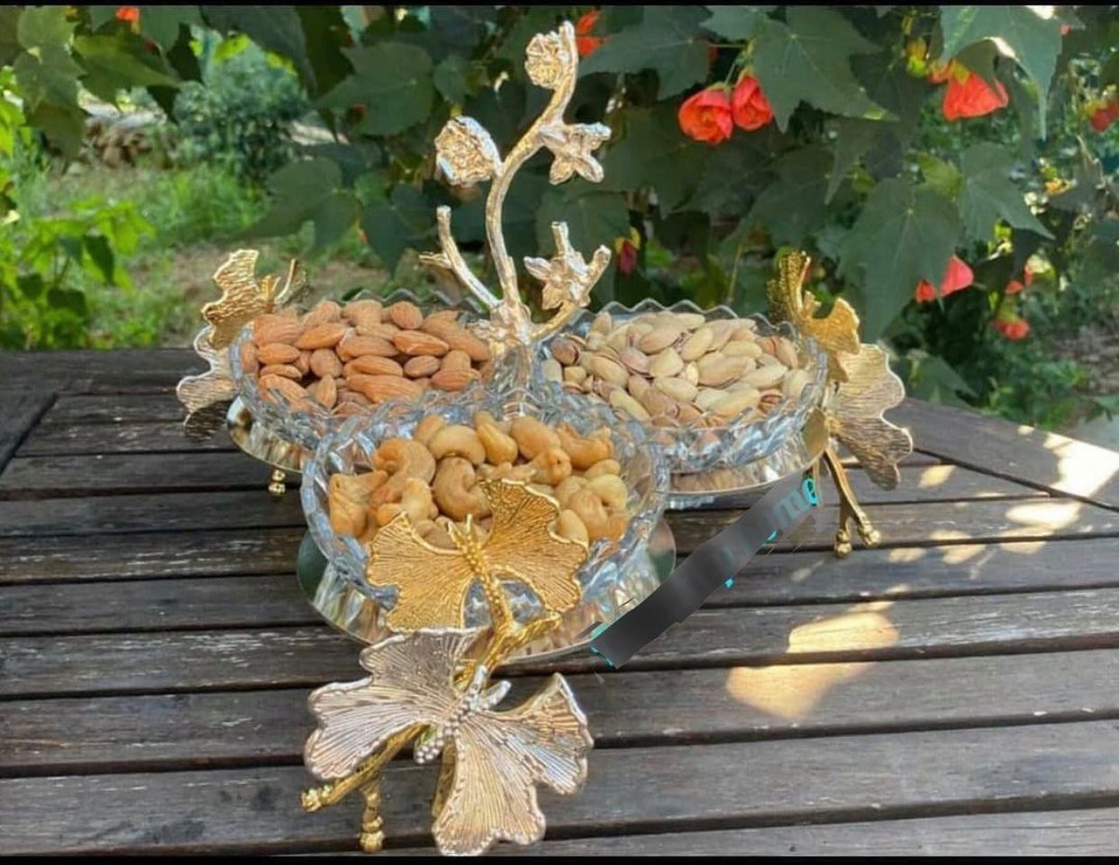 Crystal Triple Serving Set - 3 Bowls with Gold Metal Stand