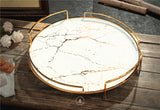 Marble-Pattern Mirror tray with Golden Metal Frame - Round (White / Black)