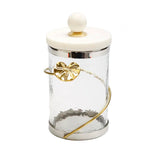 Glass Canisters Set with Floral Lotus Design and Marble Lid - 3 Pieces Set