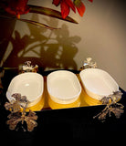 Porcelain Serving Set - 3 plates with golden base holder