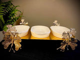 Porcelain Serving Set - 3 plates with golden base holder