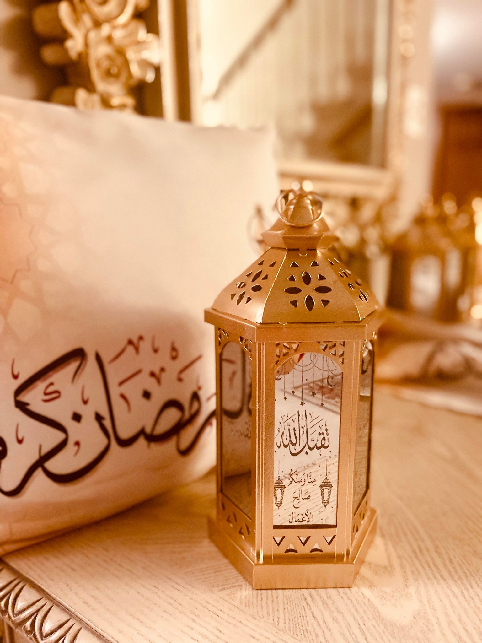 Ramadan lantern, a traditional metal Arab lamp, decorations and lights,  Ramadan artifacts, lighting and decorations for