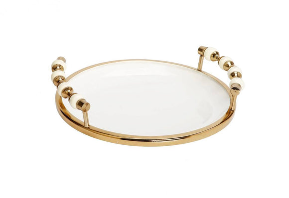 White Flat Round plate with Beaded Handles