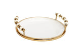 White Flat Round plate with Beaded Handles