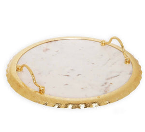 Round Marble Tray with Gold Edge and Handles