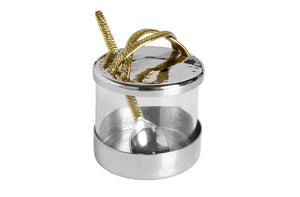 Glass Honey Dish with Stainless Steel Lid and Gold Embossed Handle - Classic Touch