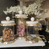 Glass Canisters Set with Marble and Gold lid - Classic Touch - 3 Pieces Set