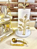 Kitchen Paper Towel Holder - Gold Tree Design with Marble Base