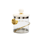 Glass Canisters Set with Floral Lotus Design and Marble Lid - 3 Pieces Set