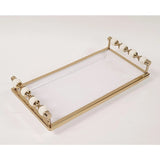 White Rectangular Tray with White and Gold beaded Handles