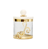 Glass Canisters Set with Gold Flower Design and Marble Lid - 3 Pieces Set