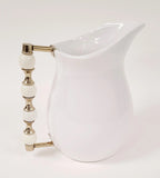 White Pitcher with White and Gold Beaded Handle