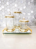 Glass Canisters Set with Marble and Gold lid - Classic Touch - 3 Pieces Set