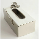 Silver and White Tissue Box with Flower-shaped Decoration