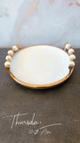 White Flat Round plate with Beaded Handles